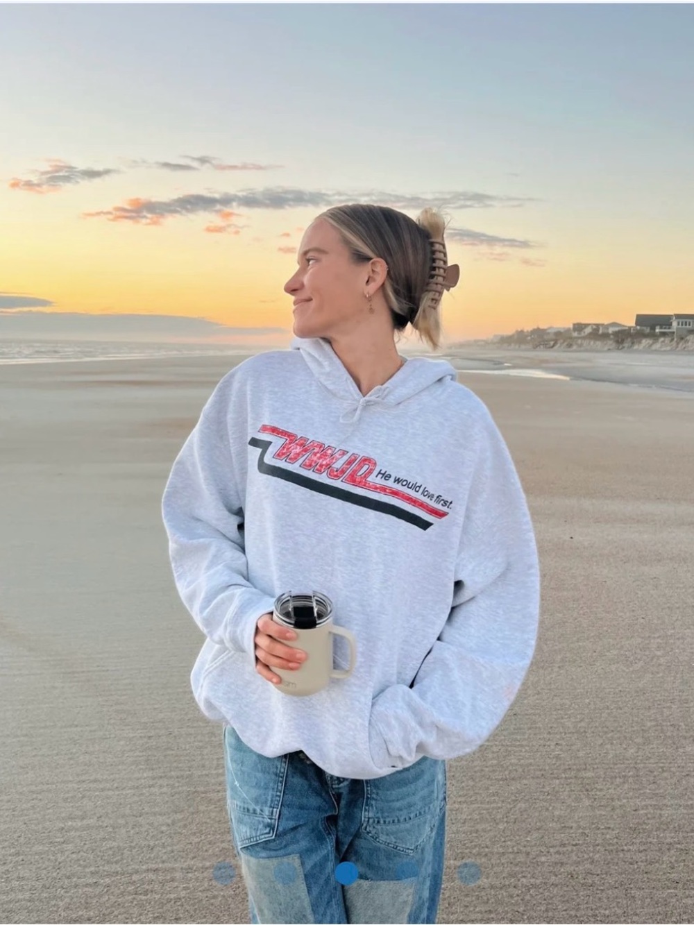 Light Gray Graphic Hoodie Sweatshirt - Women’s Casual Pullover